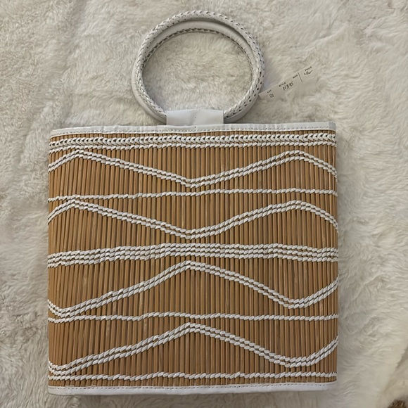 NWT Bohemian designer straw white/tan purse round top handle - Picture 2 of 7